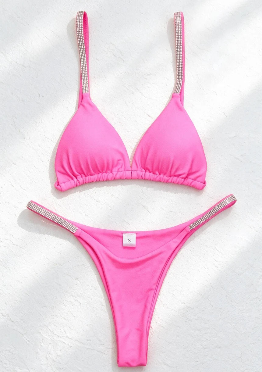 Dwuczęściowy strój kąpielowy bikini z cyrkoniami