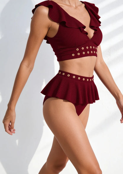 Strój kąpielowy dwuczęściowy bikini z falbankami
