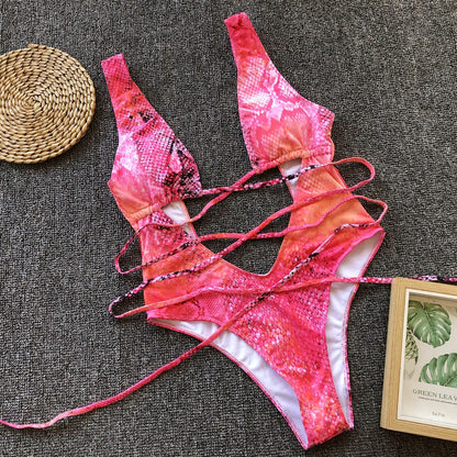  Monokini jednoczęściowy strój kąpielowy w wężowy wzór