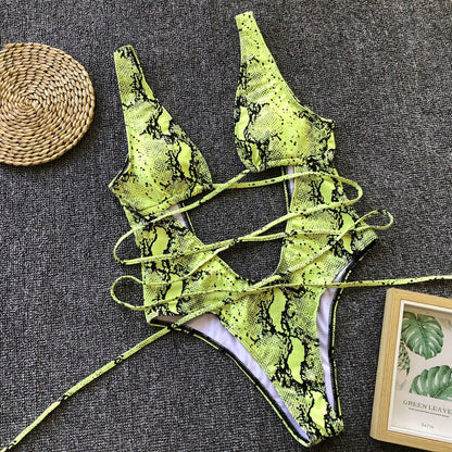  Monokini jednoczęściowy strój kąpielowy w wężowy wzór