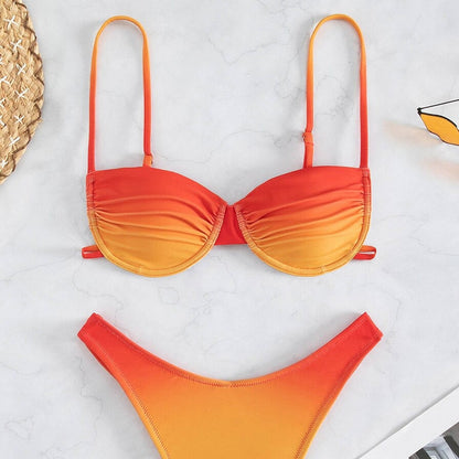 Pomarańczowy Dwuczęściowy strój kąpielowy bikini ombre